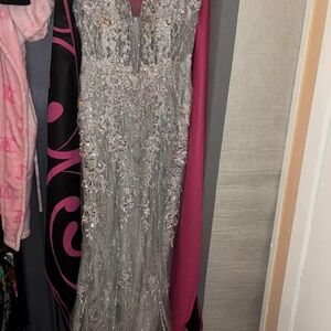 Elegant Silver Embellished Prom Dress